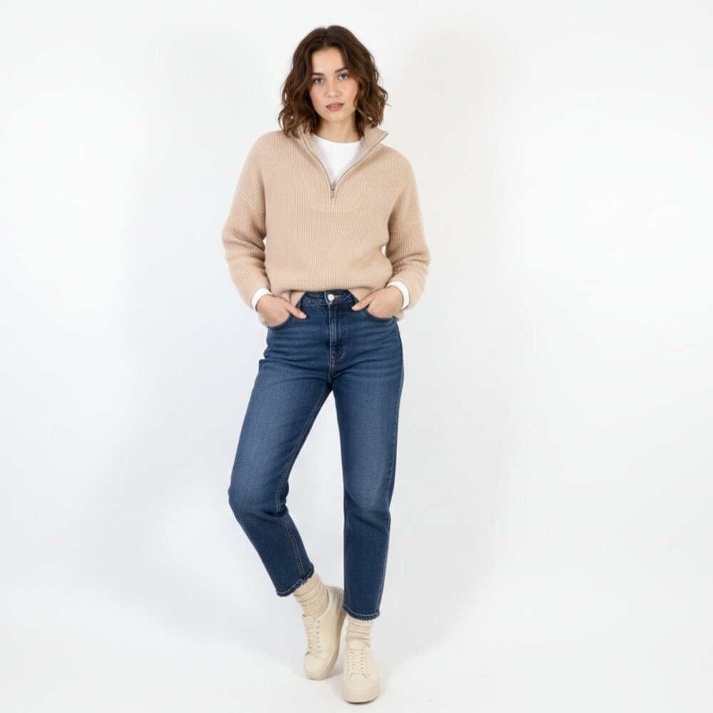 *Famulily Beige Half Zip Sweater